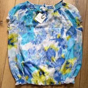 NWT Liz Claiborne Watercolor Sheer Blouse With Attached Tank Top Size L